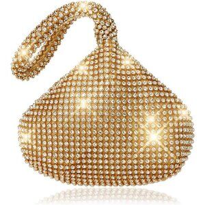 Women Gold Beaded Clutch Purse Evening Triangle Bag for Wedding Party and Phone